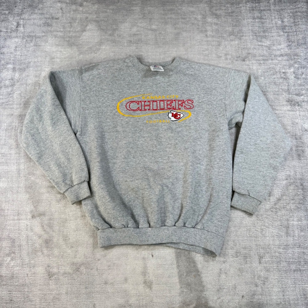 Kansas City Chiefs Sweatshirt Mens Medium Gray Vtg 90s Embroidered Logo Athletic